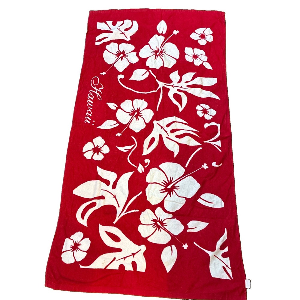 Hawaii Vintage Beach Towel Hawaiian Islands Cotton Red Souvenir 31x58"
